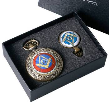 Retro Freemason Pocket Watch Sets with Free Masonic Necklace Pendant Quartz FOB Watches Chain Best Gifts Men Women